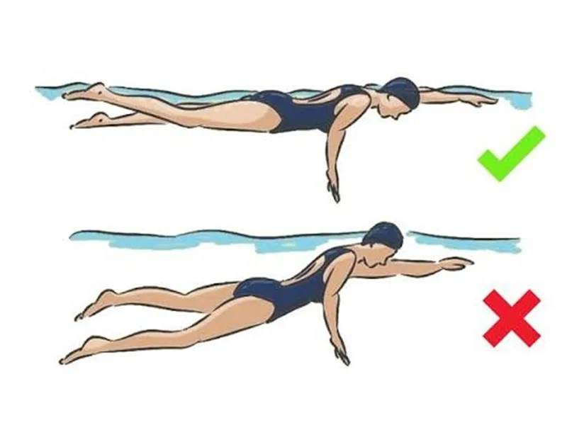 Tư thế thân người nằm ngang sát mặt nước giúp giảm tối đa lực cản.
